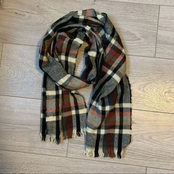 J. Crew Accessories - J crew tan red black plaid scarf for fall winter 100% acrylic one size long